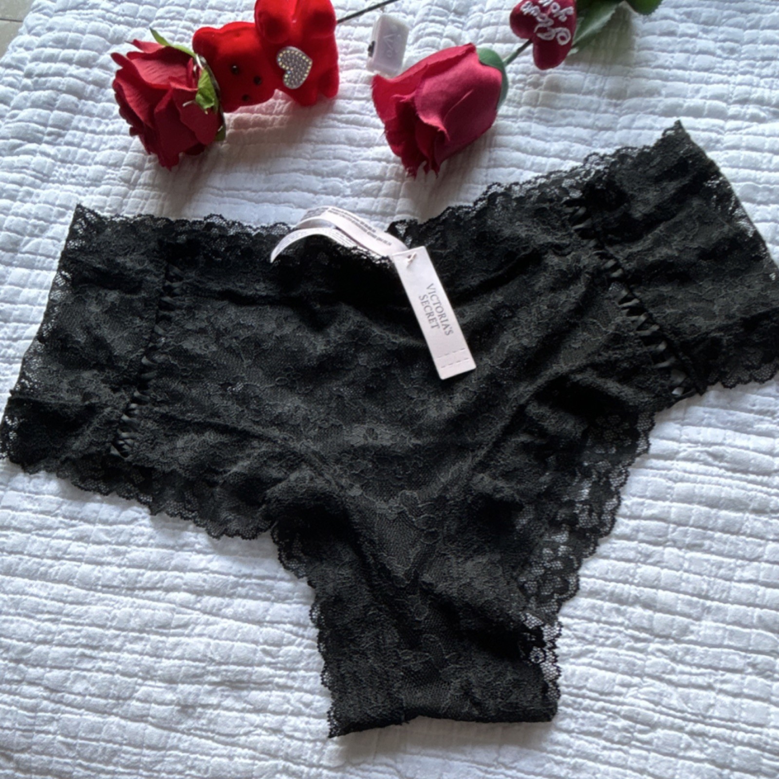 Victoria’s Secret Black Lace Boyshort Panties Floral Stretch Size L/G
