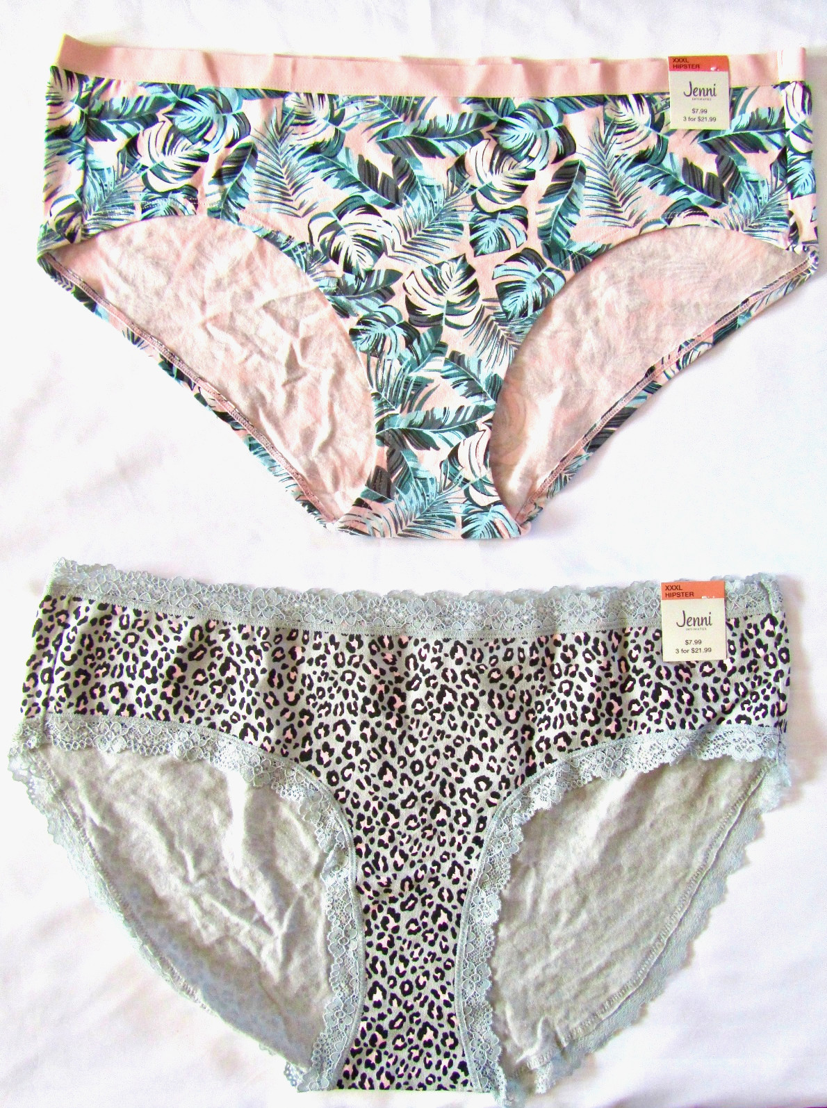NWT Jenni Intimates Lot of 2 Size XXXL Hipster Panties Grey Wild Leo & Tropical!
