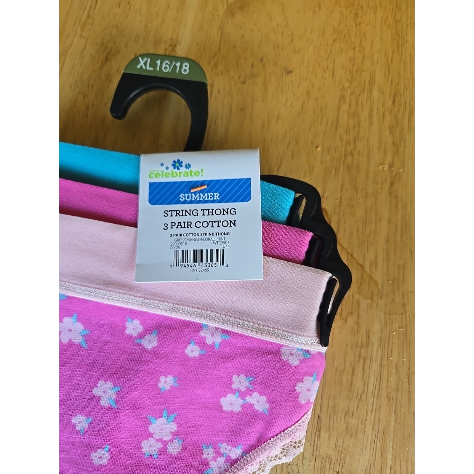 CELEBRATE! SUMMER STRING THONG Size XL-16/18 3-Pack COTTON Panties