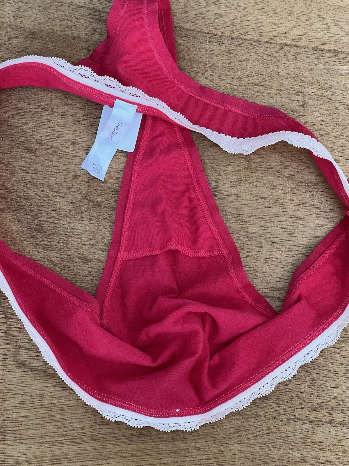 RARE VINTAGE GAP SOFT COTTON THONG PANTY W BOW CHERRY RED DELICATE LACE XL NEW