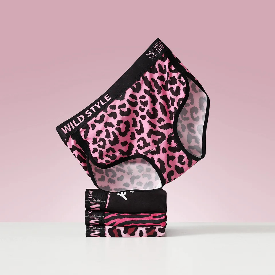Leopard Print Brief Panties Mid Waist Breathable Soft Comfortable Underwear