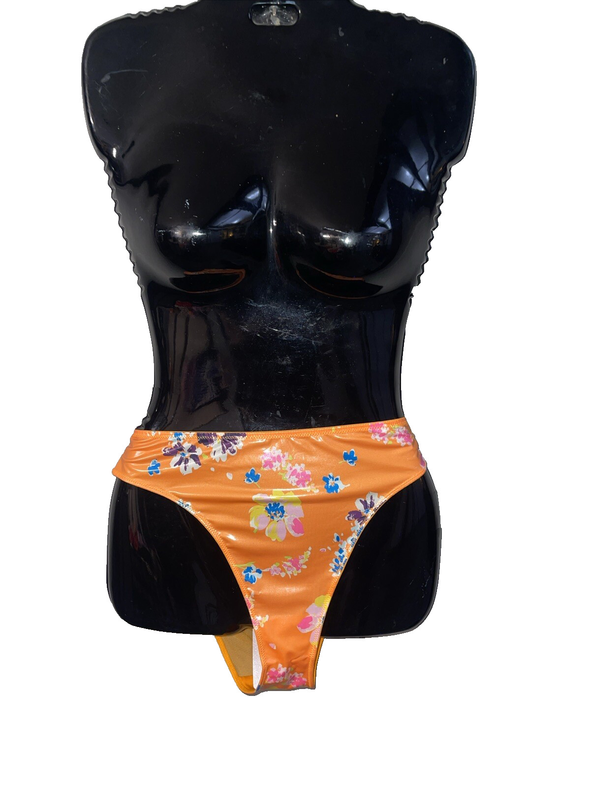 NWT Savage Fenty Bikini Panty Orange Floral Small Sissy Latex Plastic Fetish