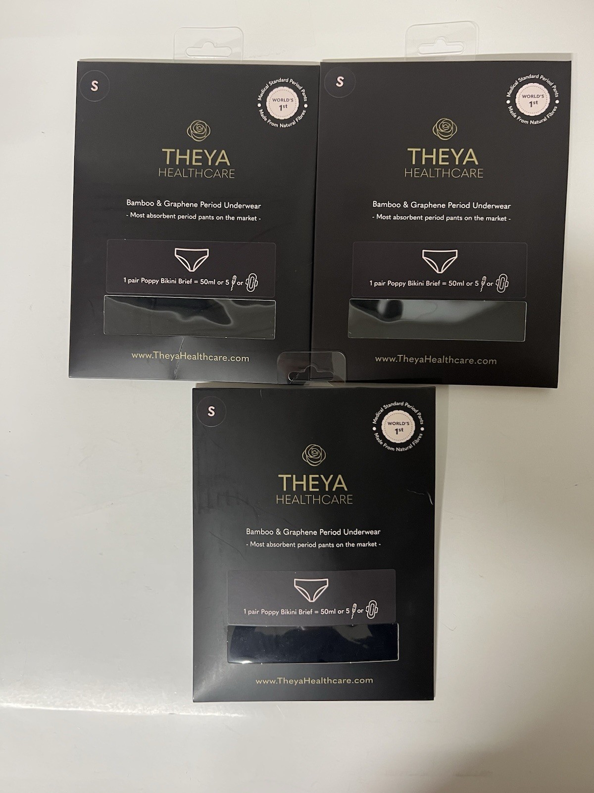 Theya Bamboo Period Incontinence Black Underwear Bikini Brief Small Lot Of 3