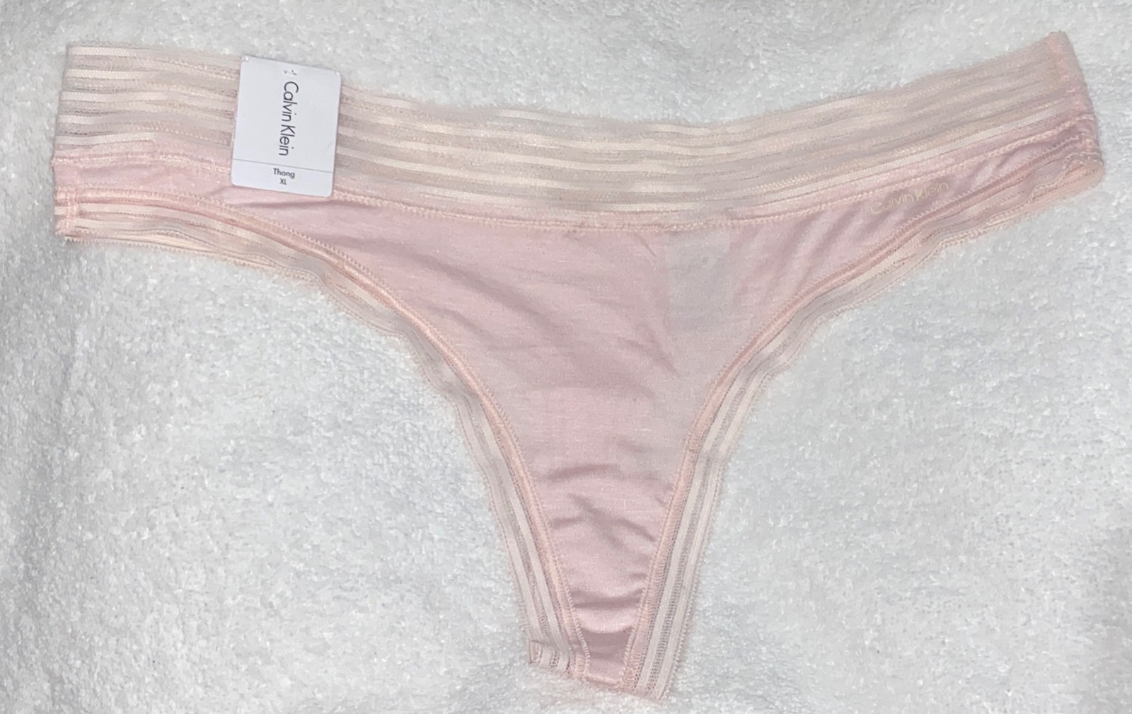 CALVIN KLEIN Striped Waistband Ultra Soft Modal Pink Thong Panty Womens S L XL