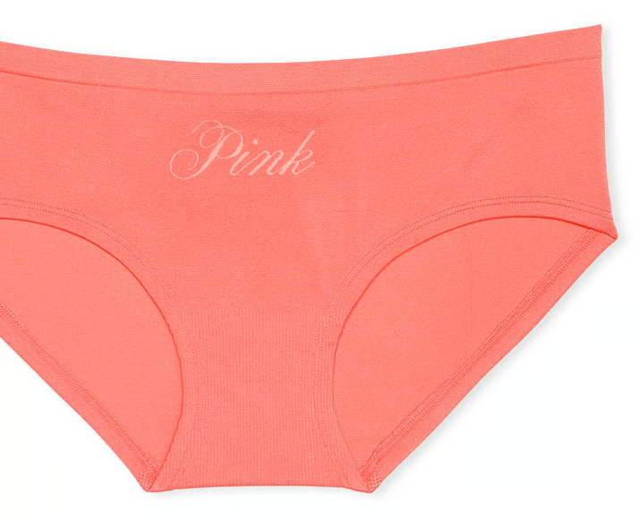 L Bright Coral Orange Seamless Victorias Secret PINK Hipster Hiphugger Pantie