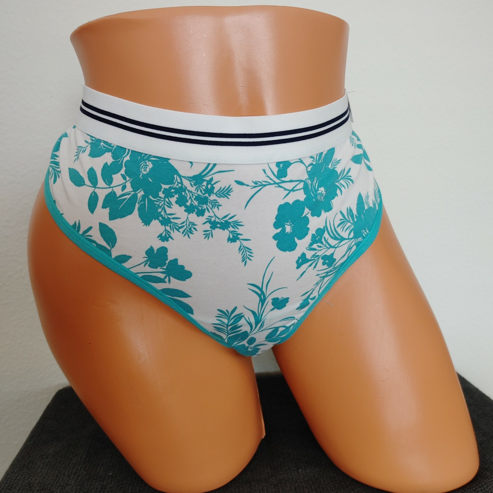 NWT LANE BRYANT CACIQUE PLUS 14/16 COTTON THONG PANTY TEAL BLUE FLORAL TROPICAL