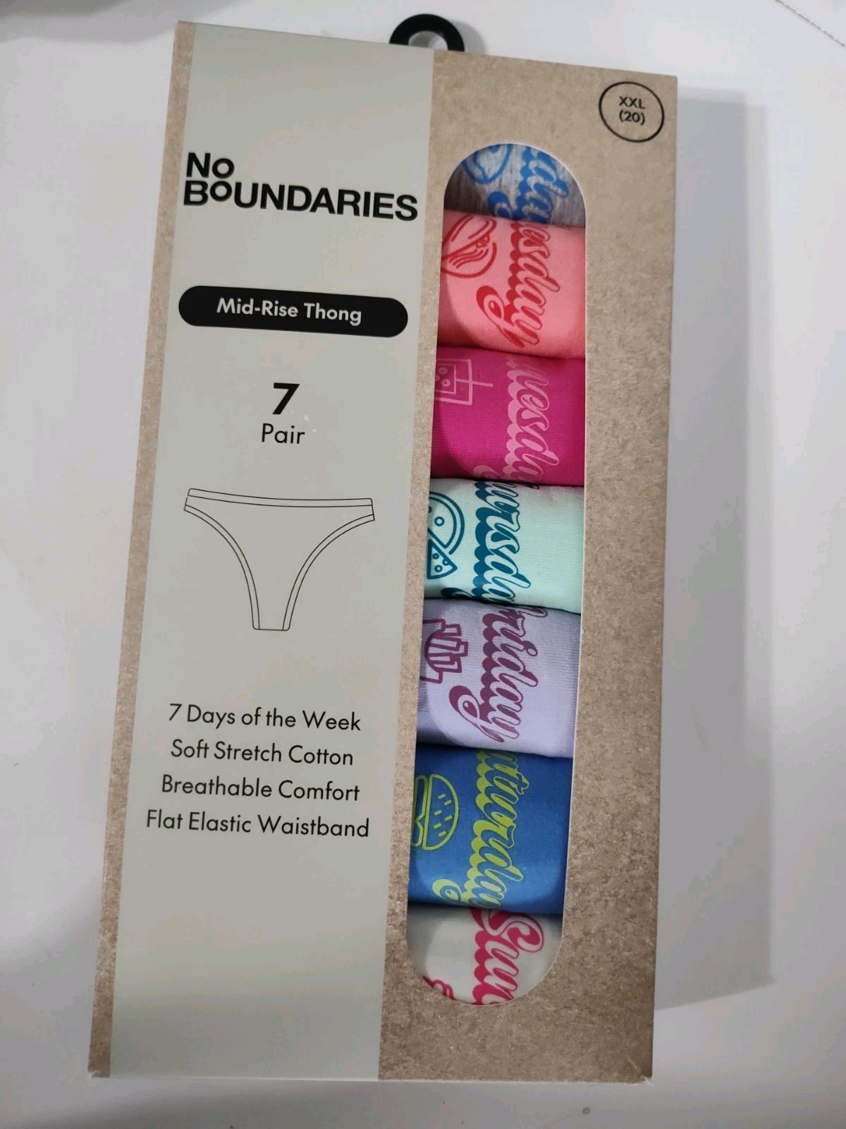 Mid-Rise Thong Panties Size XXL (20) 7 Days of the Week Pack Soft (Pack of 7)