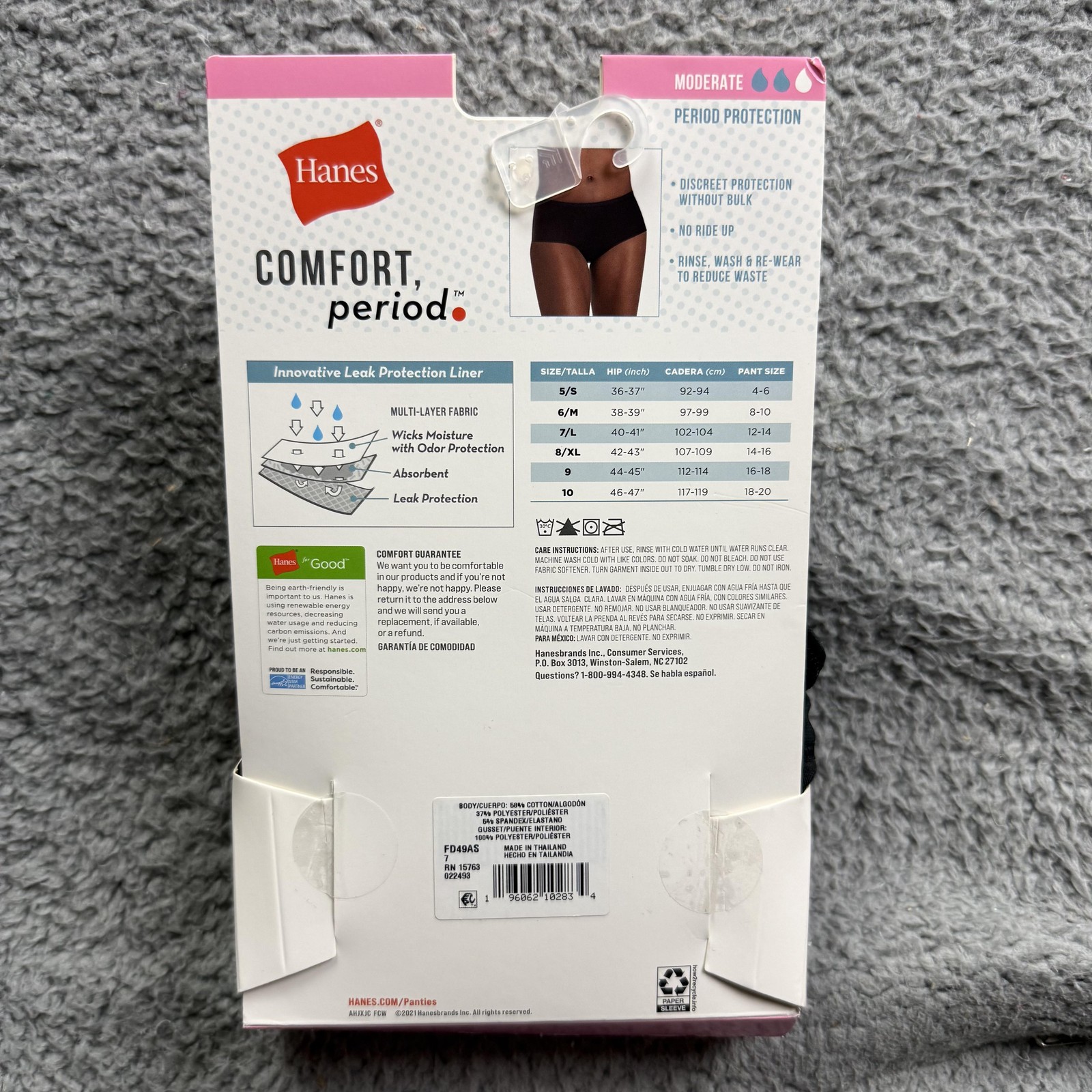 Hanes Comfort Period Boyshorts Womens 7/L Leak Protection 3 Pack Underwear