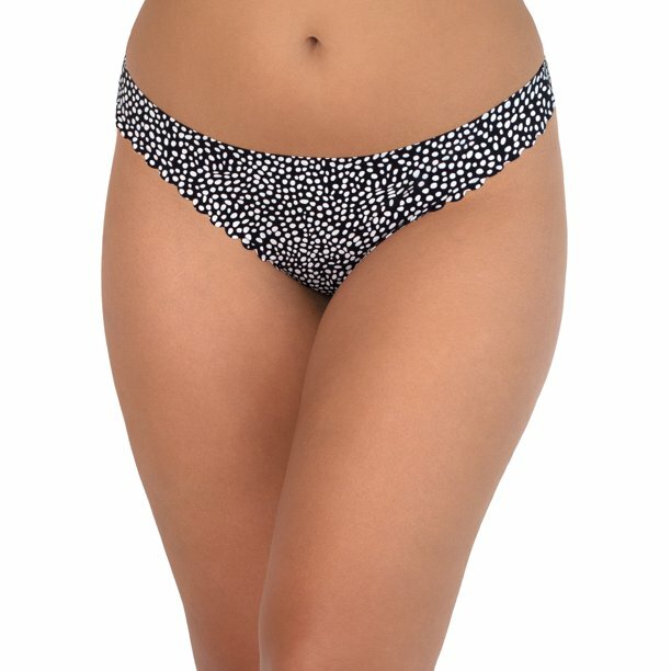 Secret Treasures Women’s Scalloped No Show Thong Panties 2XL Black White Dot