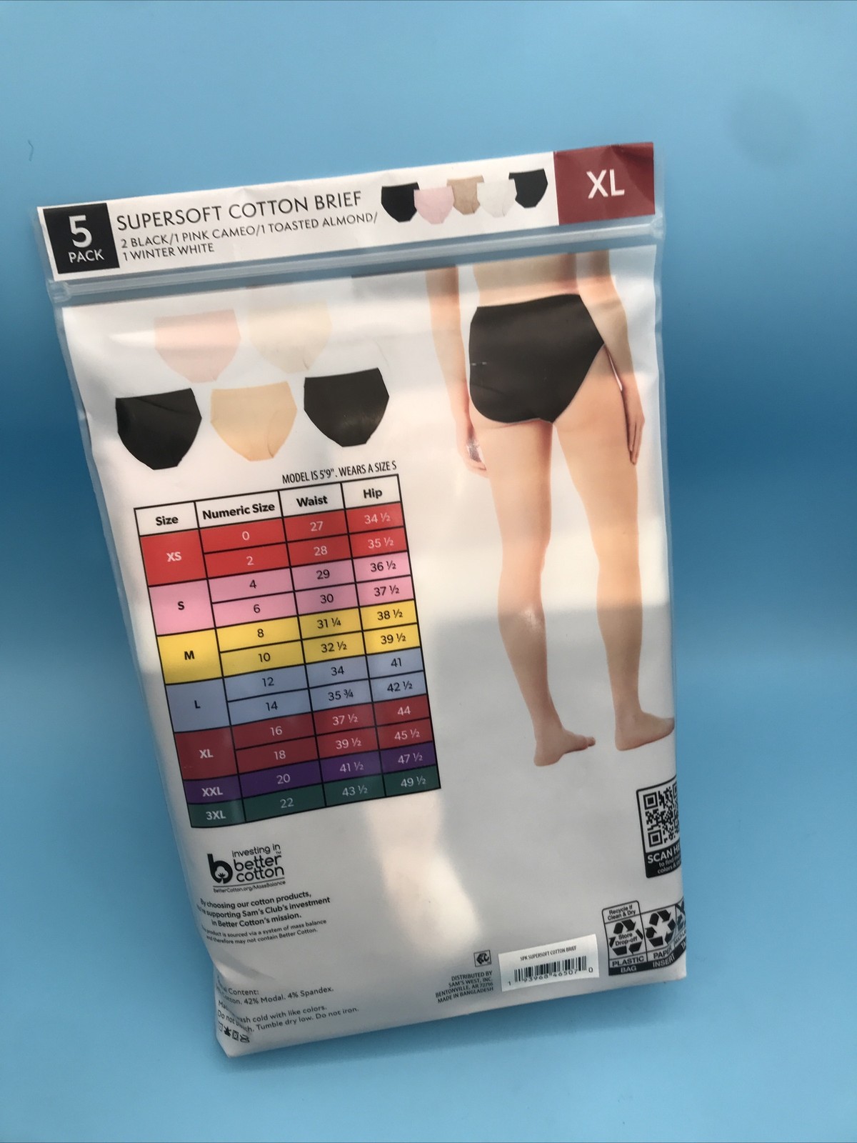 Member’s Mark Women’s 5-Pack Supersoft Cotton Brief Size XL Brand New