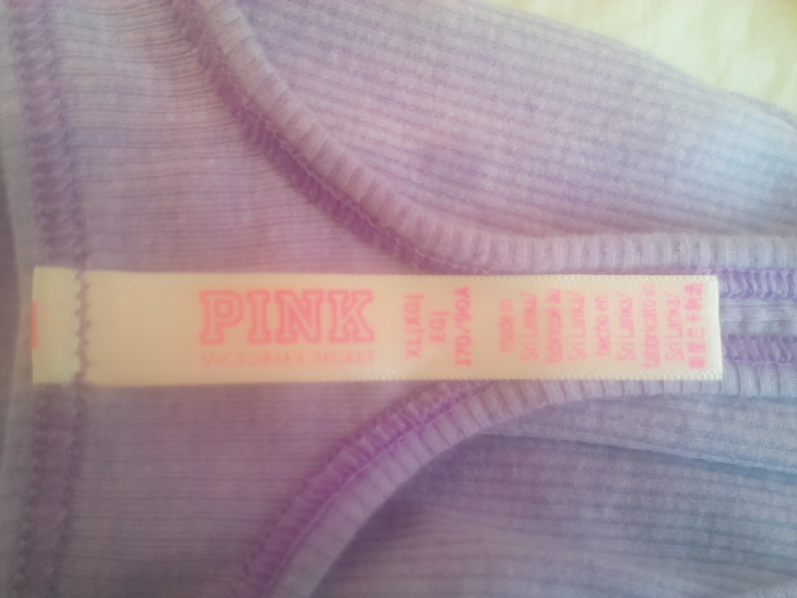 NWOT. VS. Embroidery Ghost Panty. PINK. Purple Soft Rib. Thong. L.