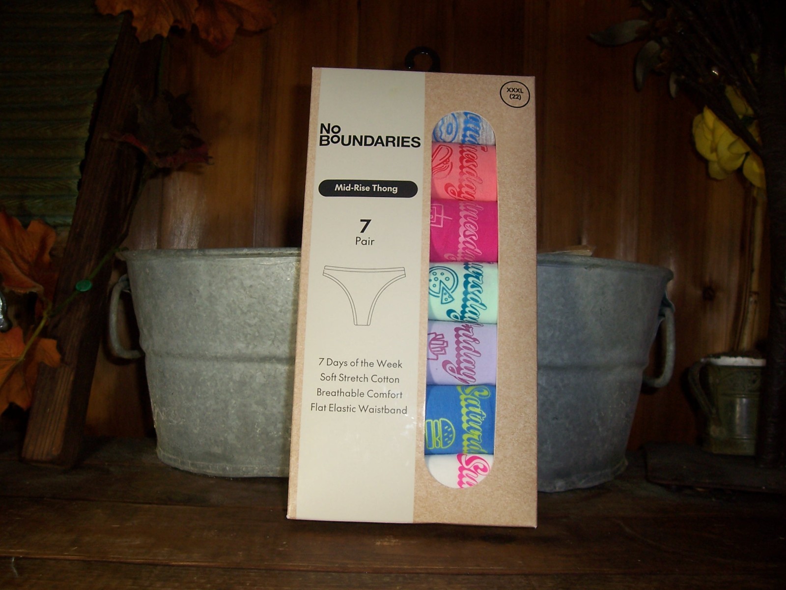 NO BOUNDARIES WOMENS DAY OF THE WEEK MID RISE THONG UNDERWEAR SIZE XXXL 22