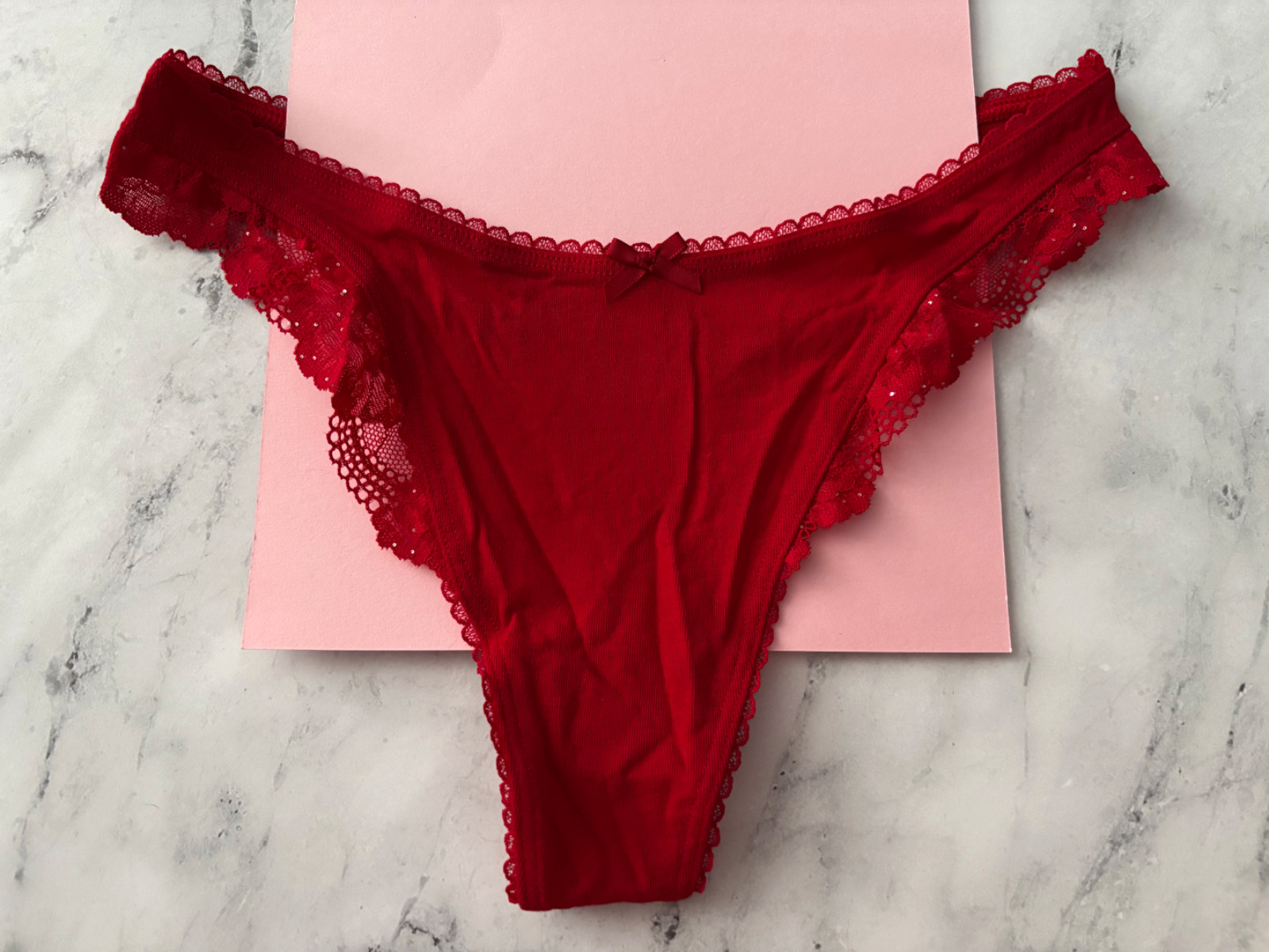 Victoria’s Secret Thong Panty Red Cotton Blend High Leg S L XL
