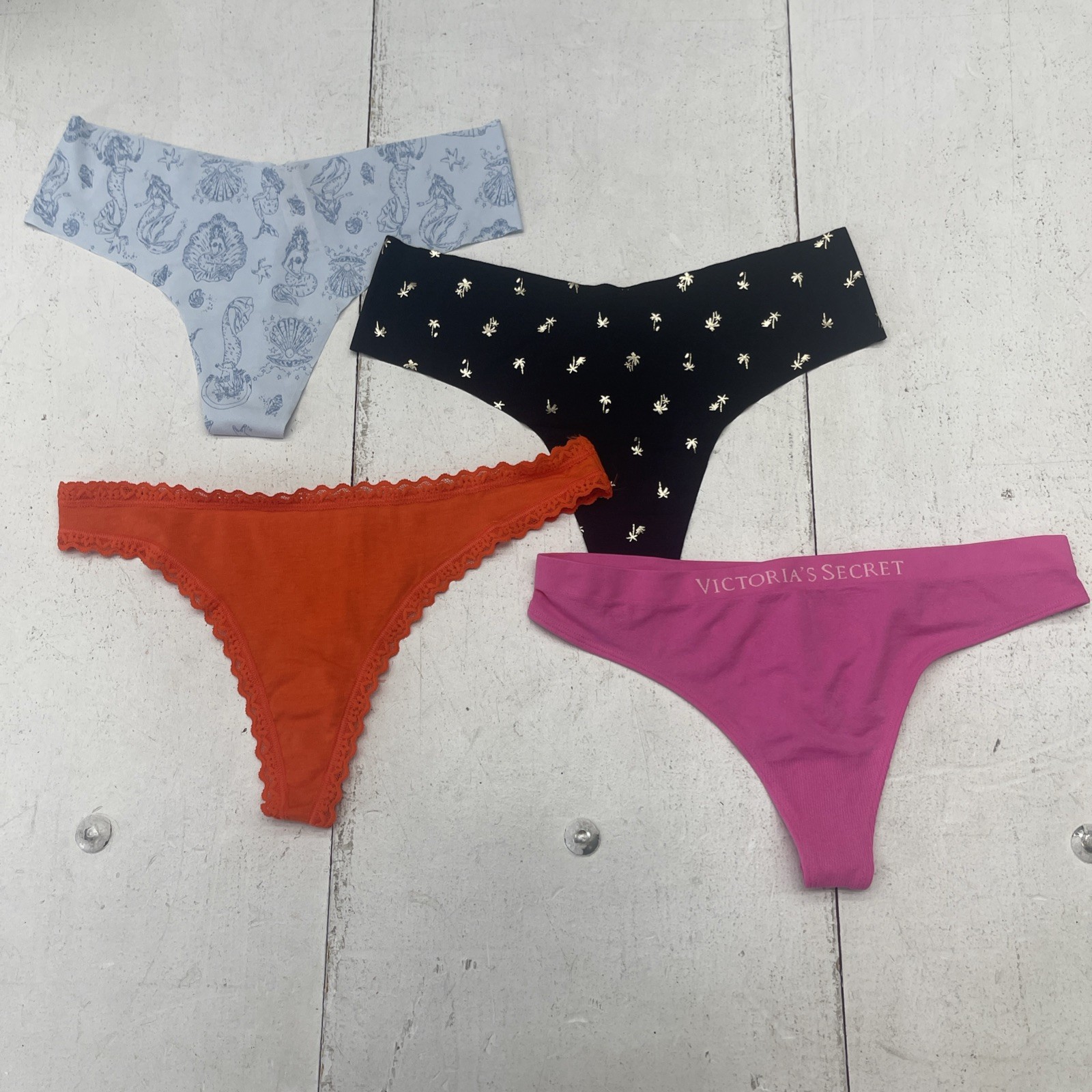 Victoria’s Secret 4 Pack Black Orange Pink Blue Thong Underwear Women’s Size M