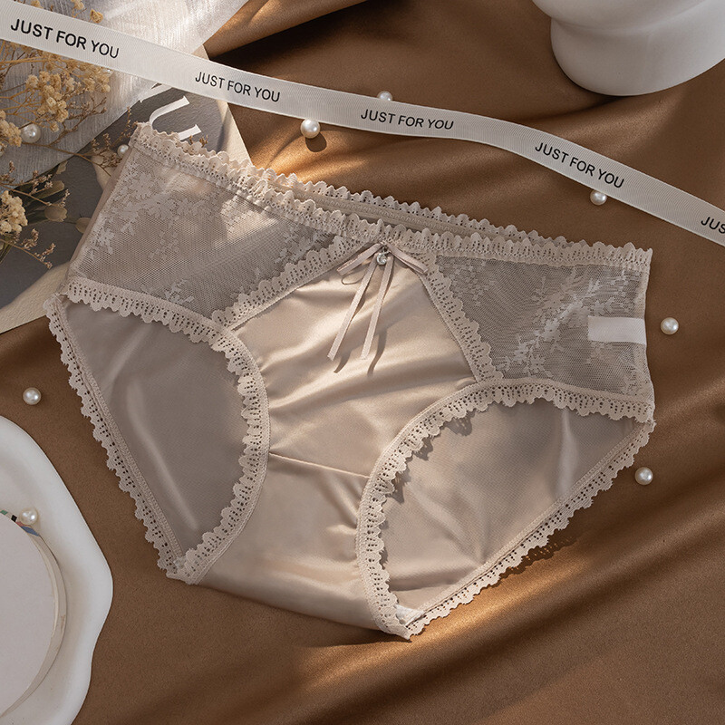 5PCS/LOT Sexy Womens Satin Panties Brief Lace Ladies French Underwear Lingeries
