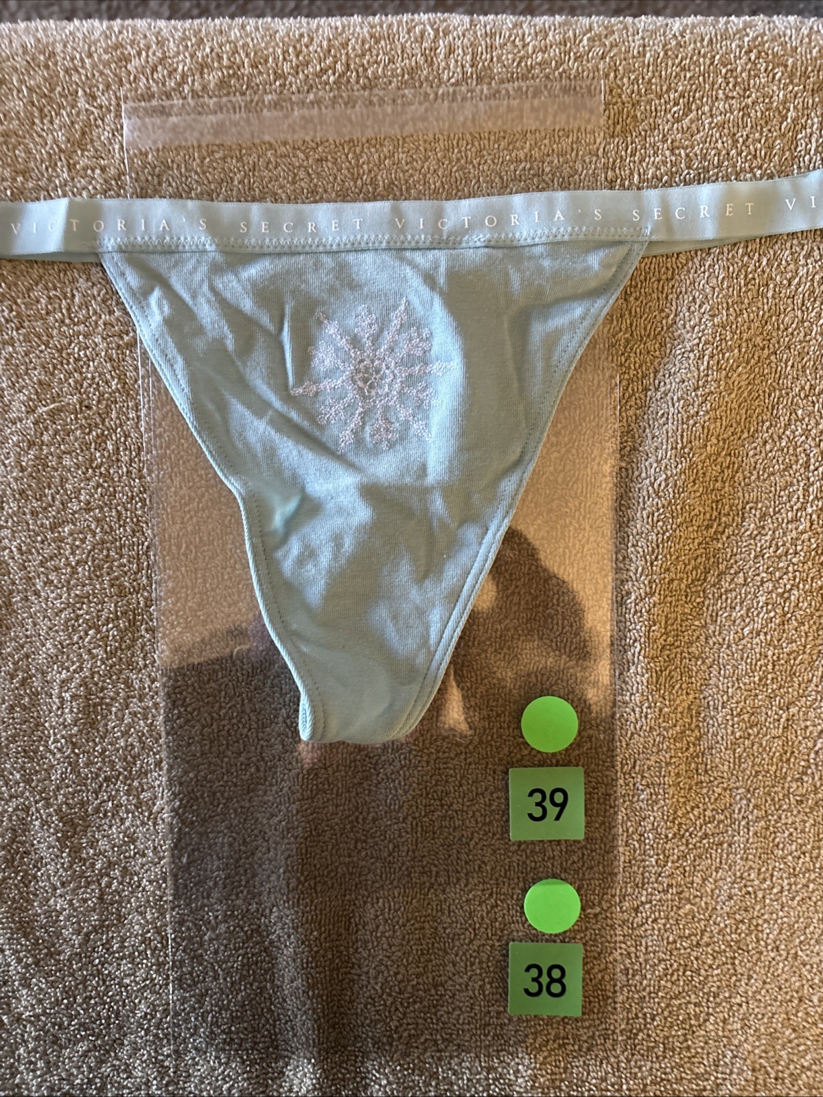 Victoria’s Secret Medium light blue snowflake V string panties