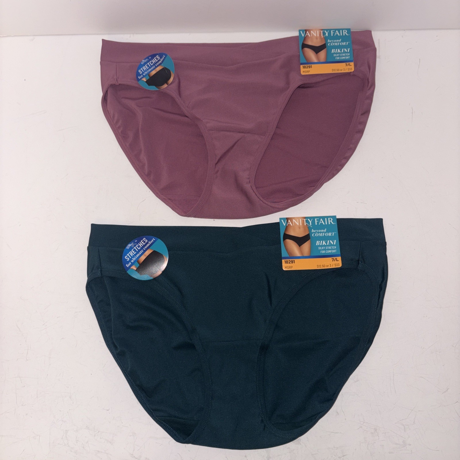 Vanity Fair Bikini Panty 7/LARGE Beyond Comfort Silky Stretch 2 Pair NEW