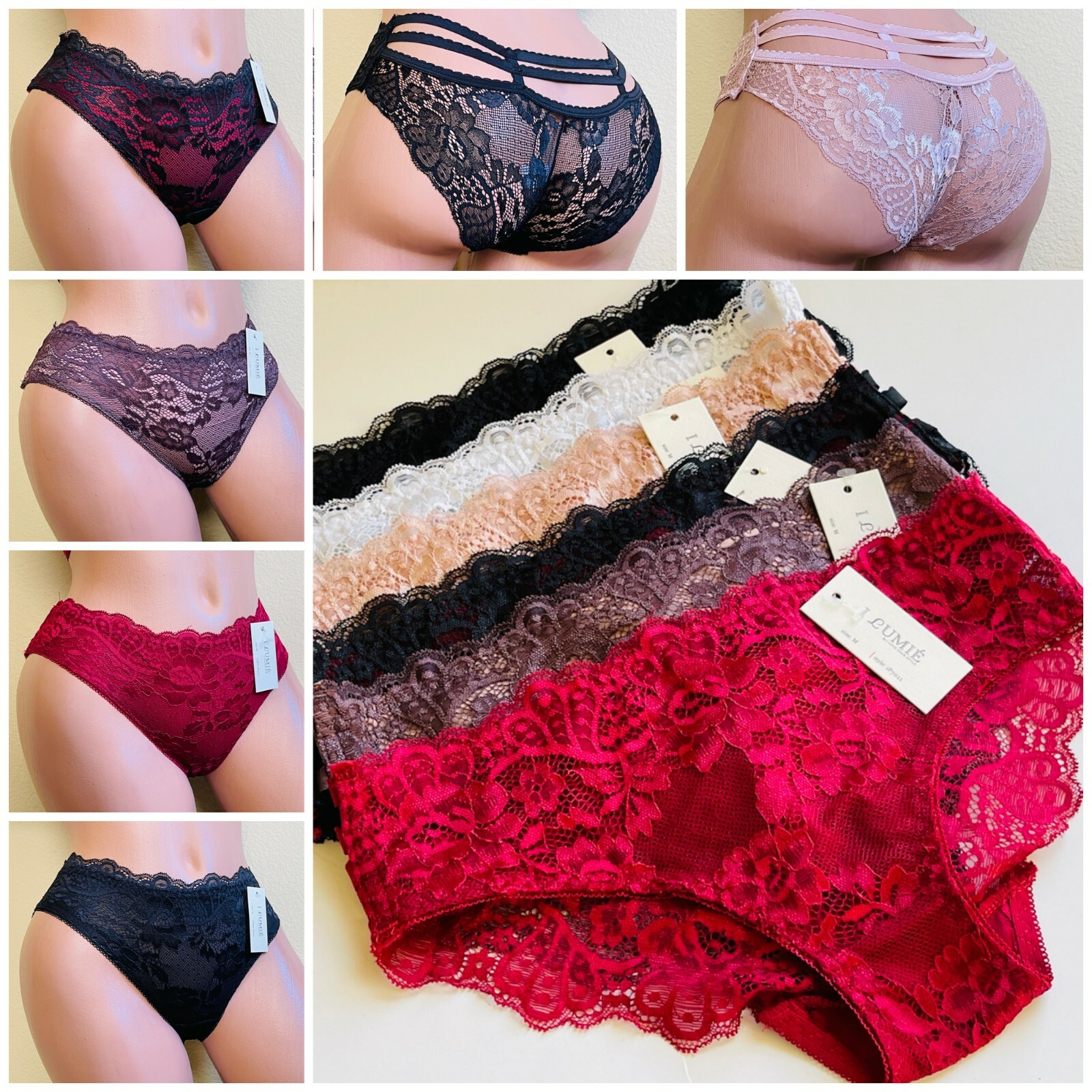 6 BIKINI CHEEKY Underwears Lace Panties Multi-Colors STRAPPY 2 TONE 7011 S-XL