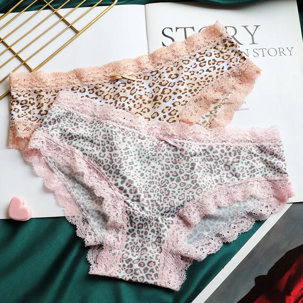 5PCS/LOT Womens Sexy Panties Brief Leopard Print Lace Underwear Lingerie Hipster