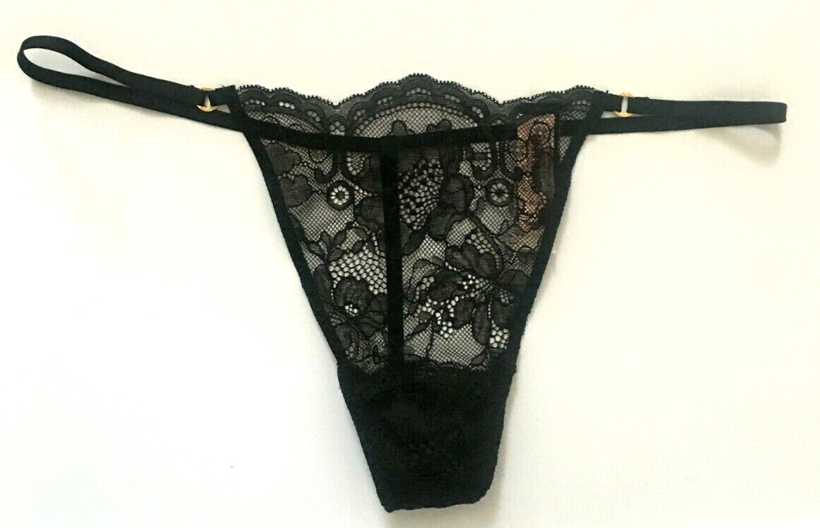 Victorias Secret Very Sexy Black Lace V-String Thong Panties S-L-XL Metal Logo