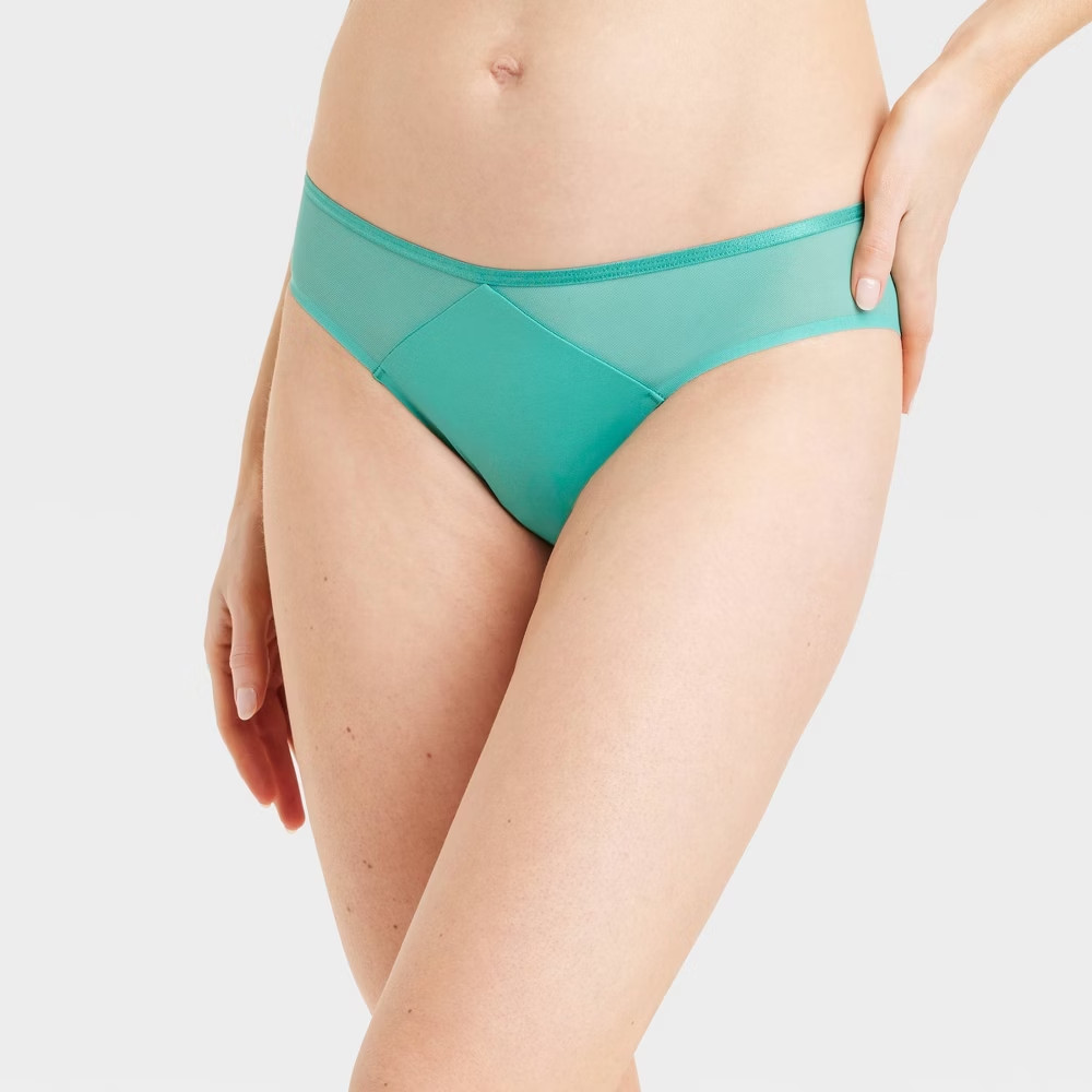 Auden Womens Large 12/14 Invisible Edge Bikini Underwear with Mesh in Green 1233