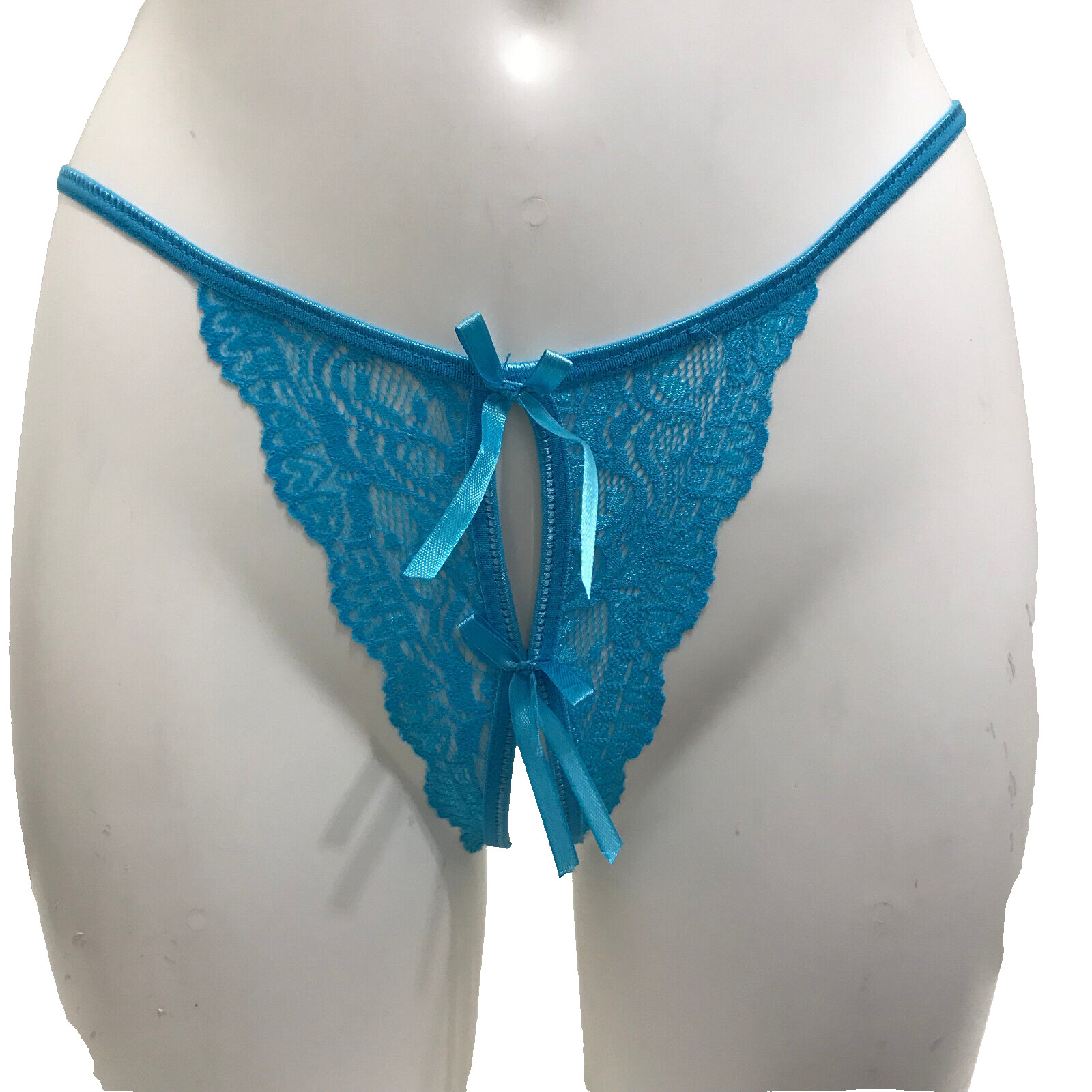 Blue Lace Crotchless Open Crotch Thong One Size Ouvert Knickers Pants womens