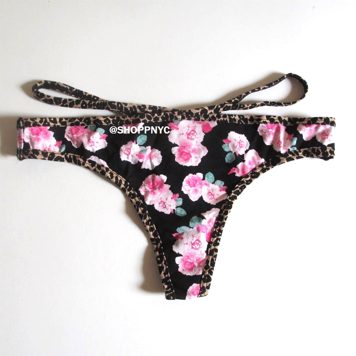 Victoria’s Secret Cotton Strappy Thong Panty Rose Floral Leopard Size S M