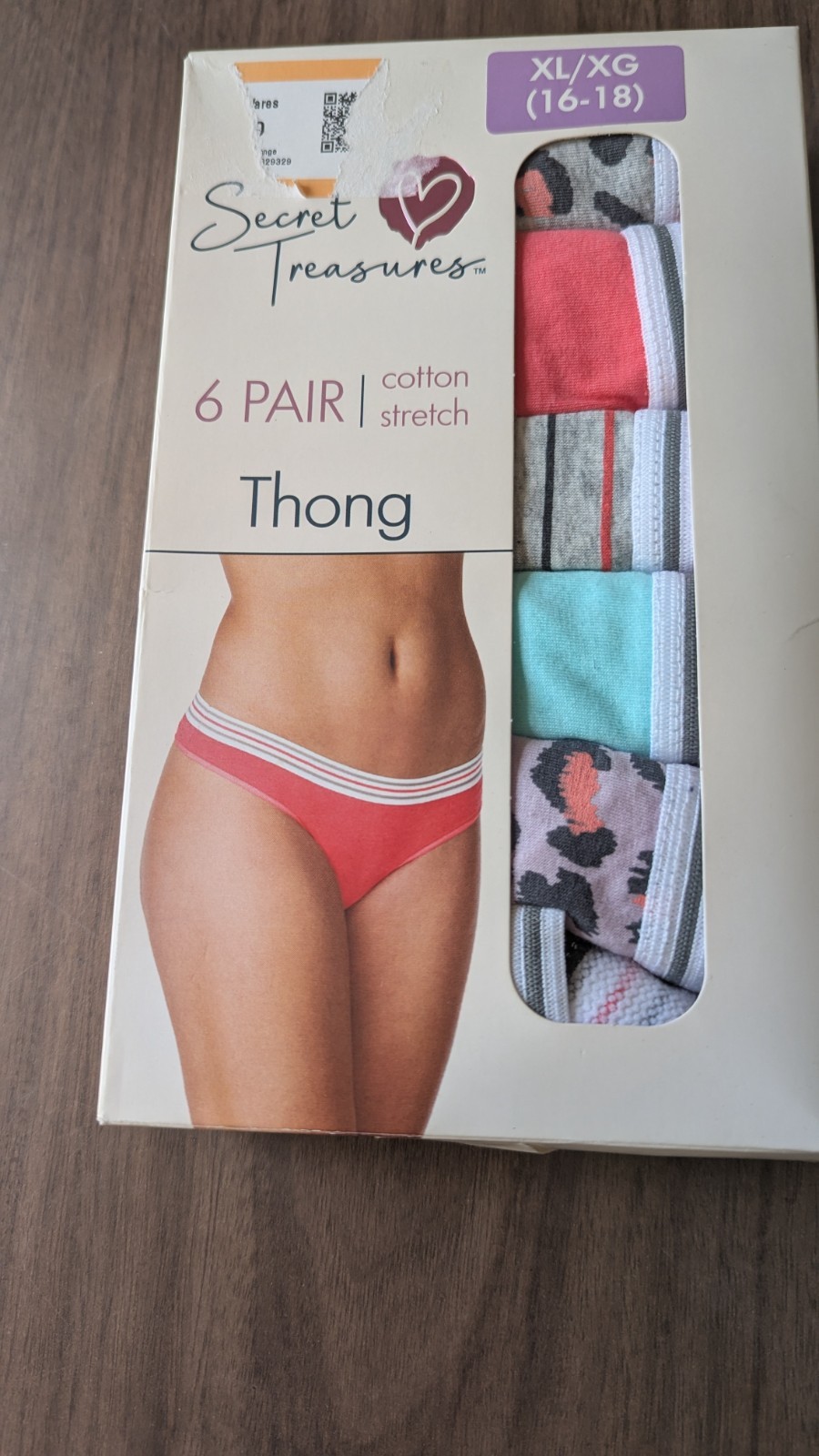 NIP Cotton Stretch SECRET TREASURES Thong Underwear Panties XL 16/18