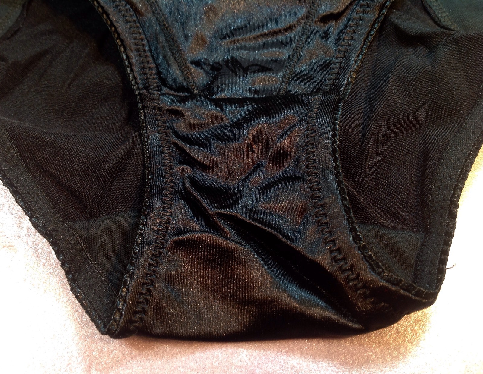 Women Panties,Briefs”Eva Cervantes”Size L. Black Soft shiny Satin W/decoration