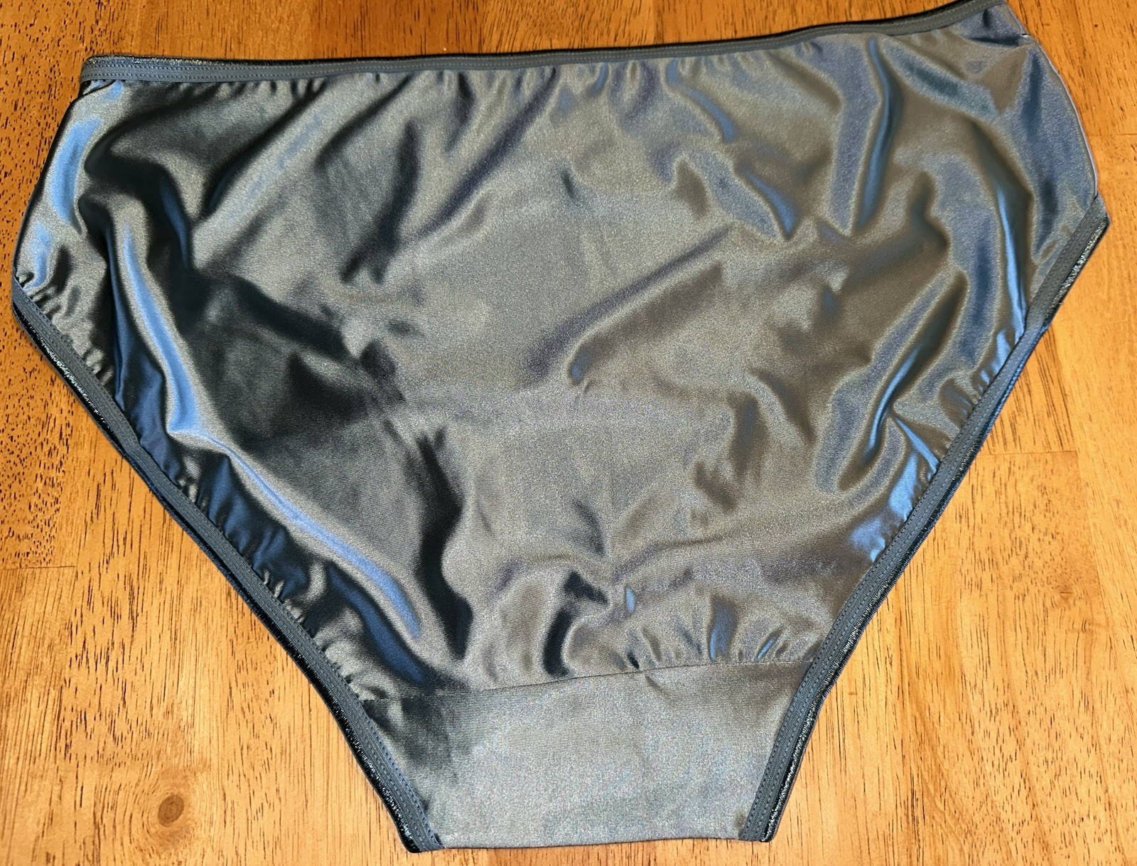Vtg Styl Glossy Slippery Blue 2nd Skin Butter Satin Brief Pantie 0XL NEW Oily
