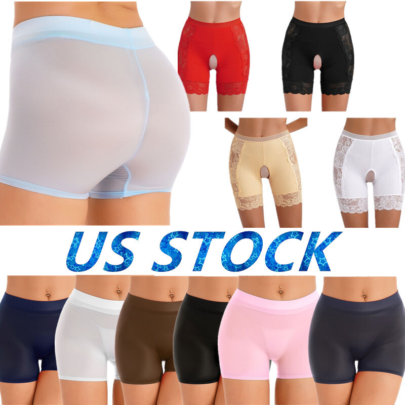 US Womens Lace Crotchless Stretch Safety Under Shorts See Through Short Pants