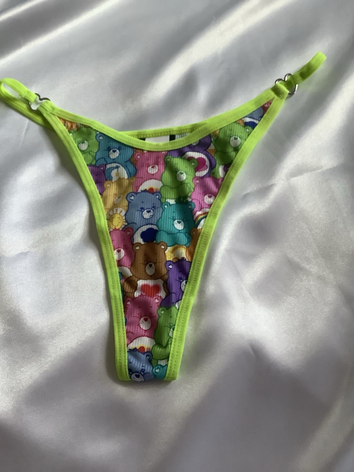 Women’s Teens Care Bears Thong Panties Kawaii Cartoon Pink Blue Green 3pk. Large