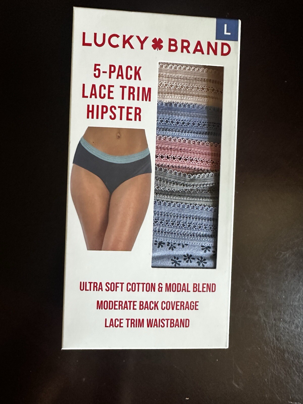 Lucky Brand 5-Pack Lace Trim Waistband Hipster Ultra Soft Cotton Modal Blend New
