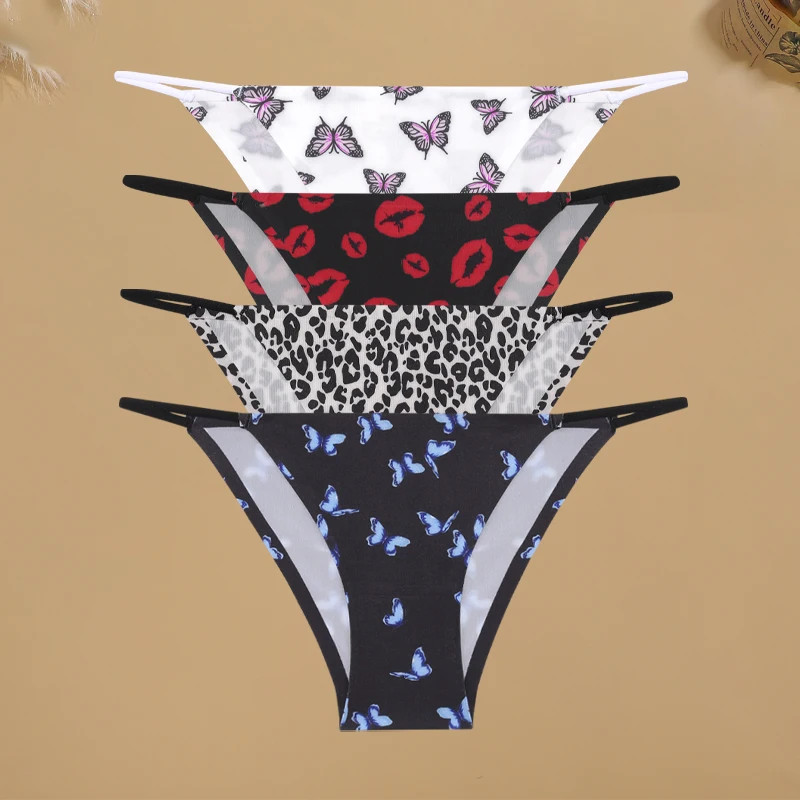 4 Pcs Women’s Graphic Print Briefs Seamless Lace Panties Breathable Low Waist