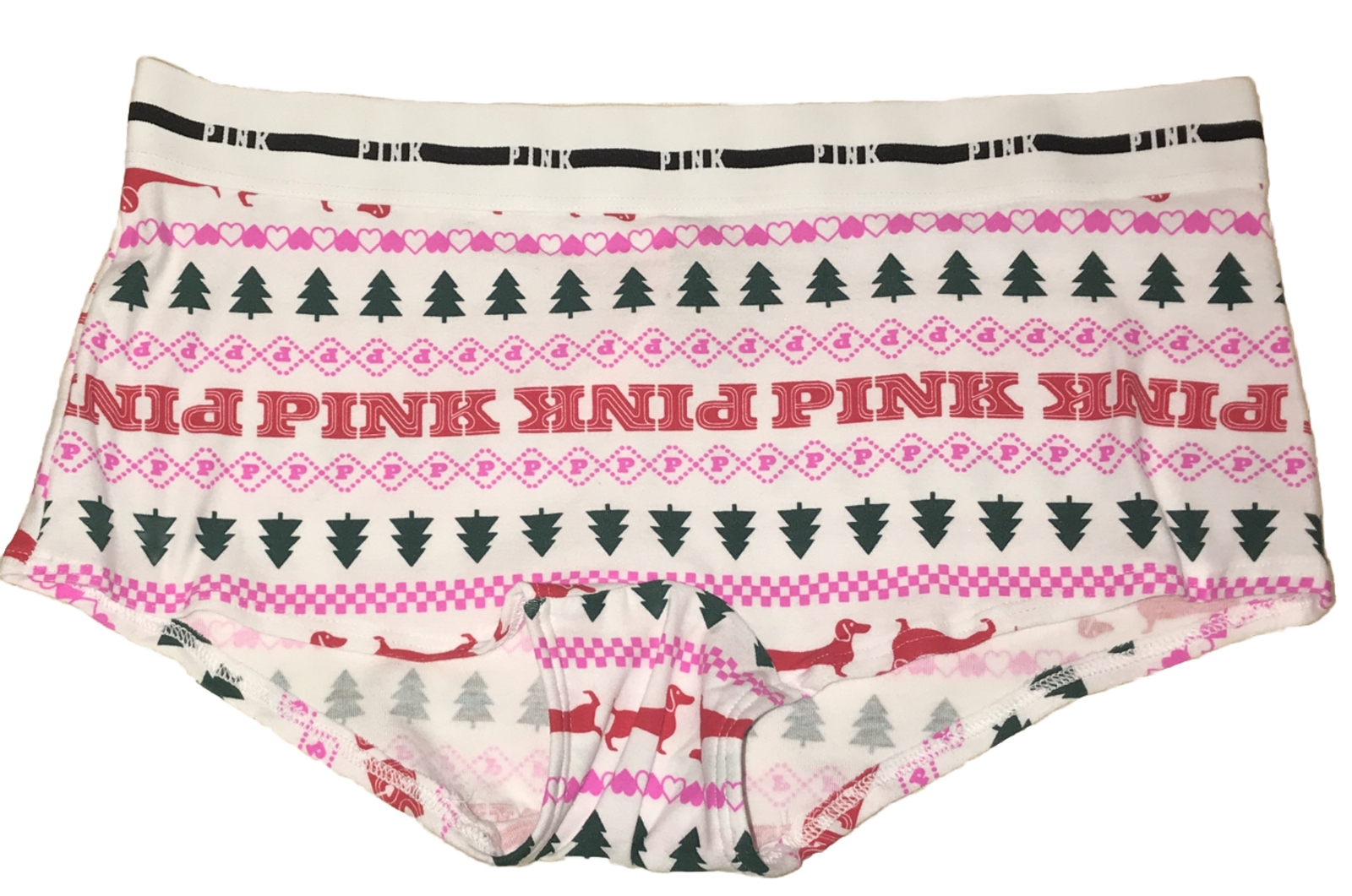 Victoria’s Secret PINK Christmas Print Medium Boyshort Panty Logo waistband NWT