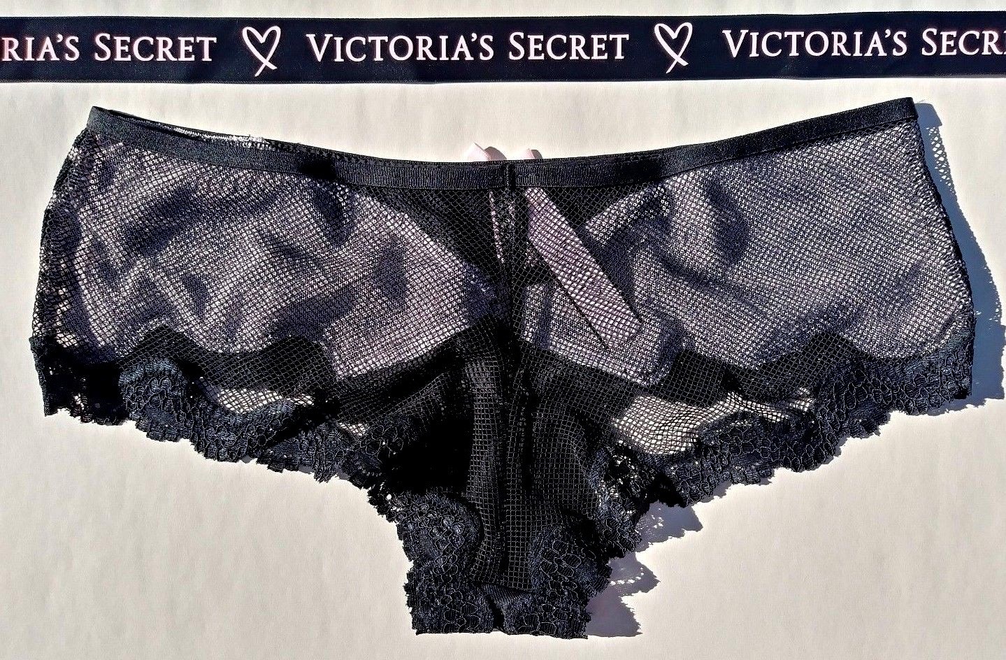 Victorias Secret Cheeky Panty Animal SEXY Leopard Lace BLACK Fishnet Mesh NWT Sm