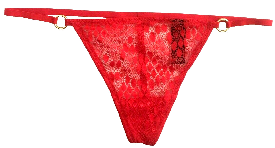 Victorias Secret One Size Red Snake Lace V-String Metal O-Ring Side Accents NWOT