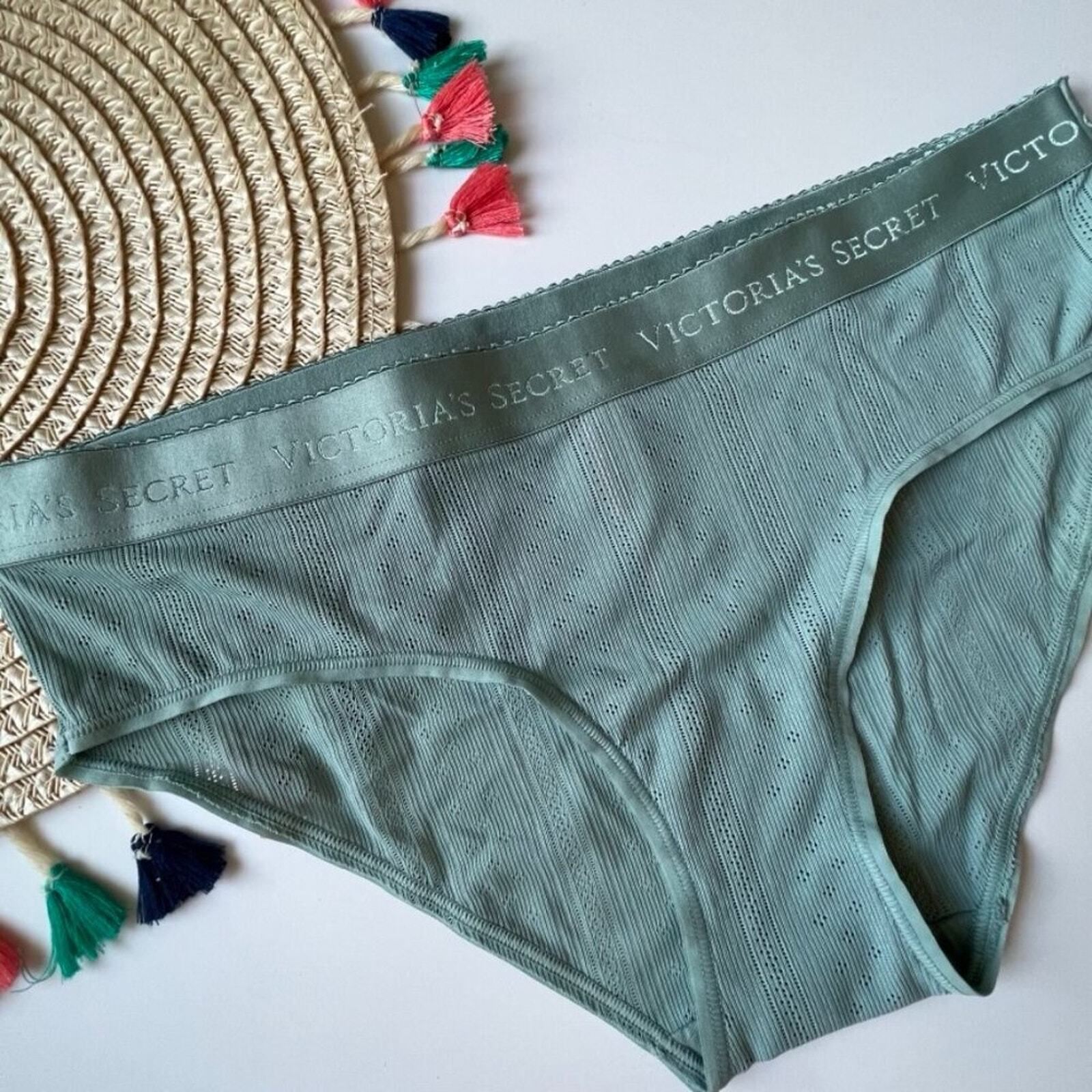 Victoria’s Secret Logo Waist Pointelle Hiphugger Panty Sage Dust Large NEW