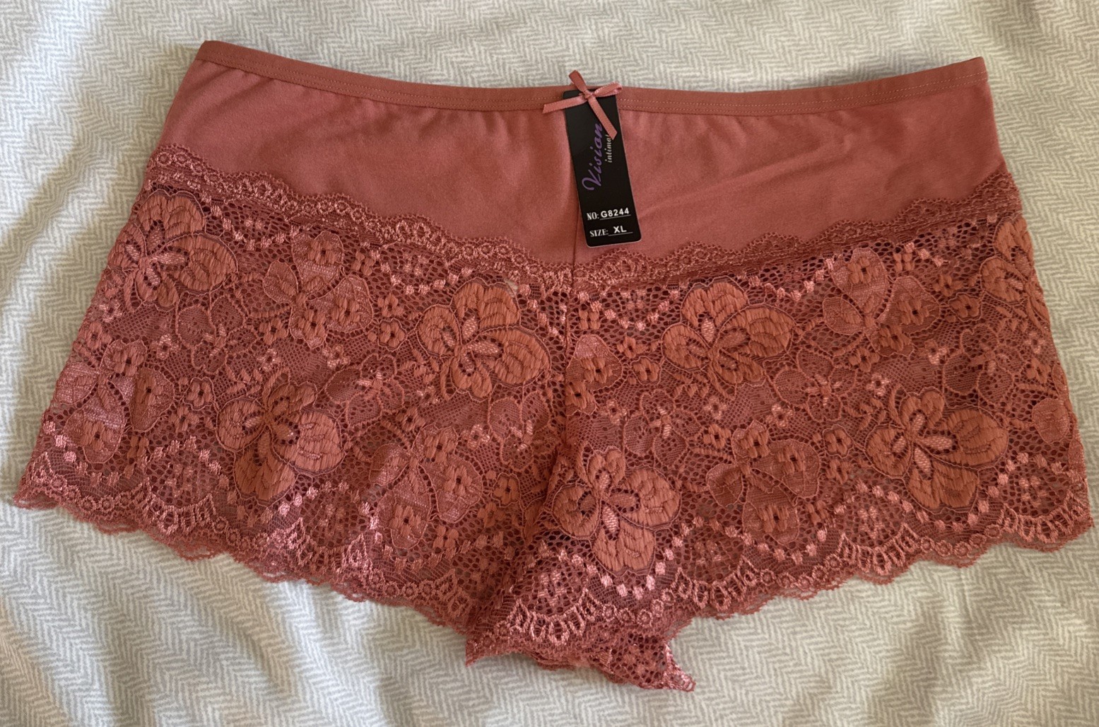 New Vision Intimates Sexy Rose Lace Boyshort Panties Size XL Elastic Top Nylon