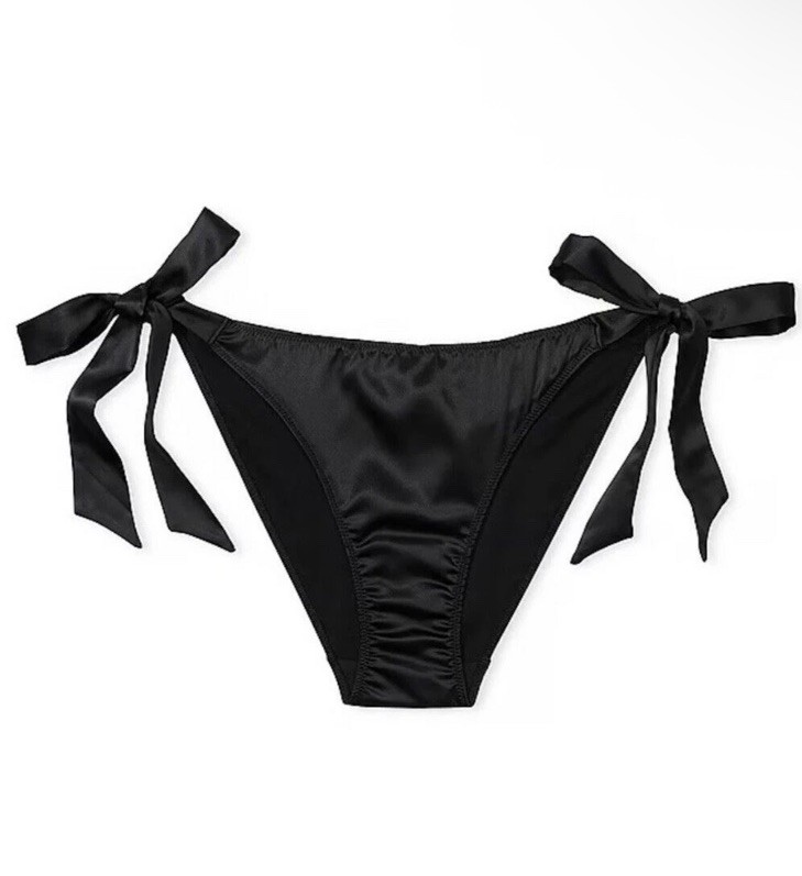 VICTORIA SECRET L CHEEKY ‘I PUT A SPELL ON YOU’ SATIN SIDE TIE BLACK PANTY NWT