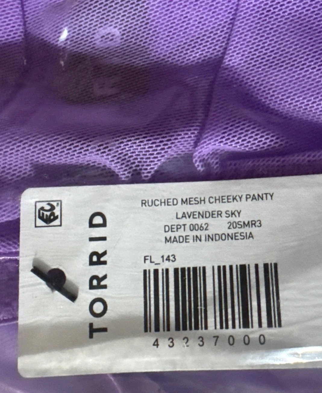 Torrid Purple Lavender Ruched Bow Sheer Mesh Cheeky Panty Plus Size 4 4X, 26