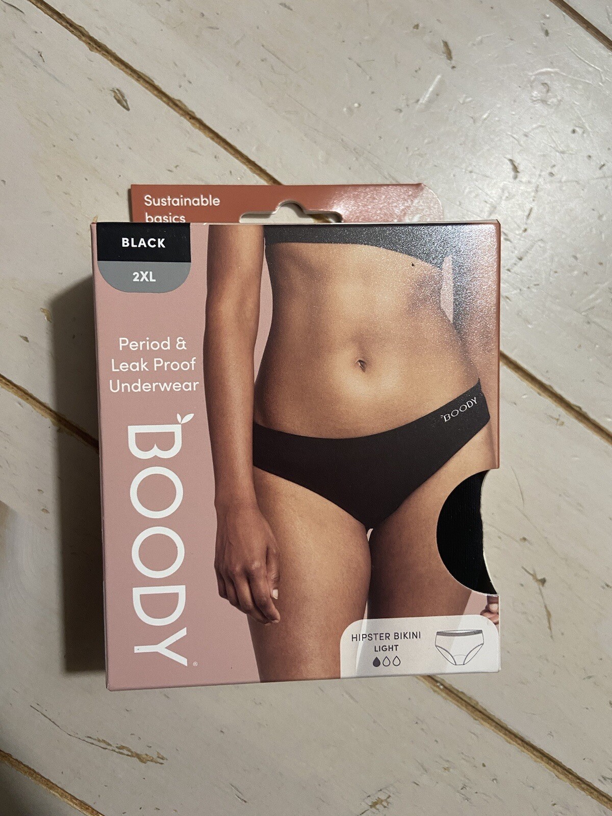 NWT Boody Period Leak Proof Underwear Hipster Bikini Light Bamboo Black 2XL