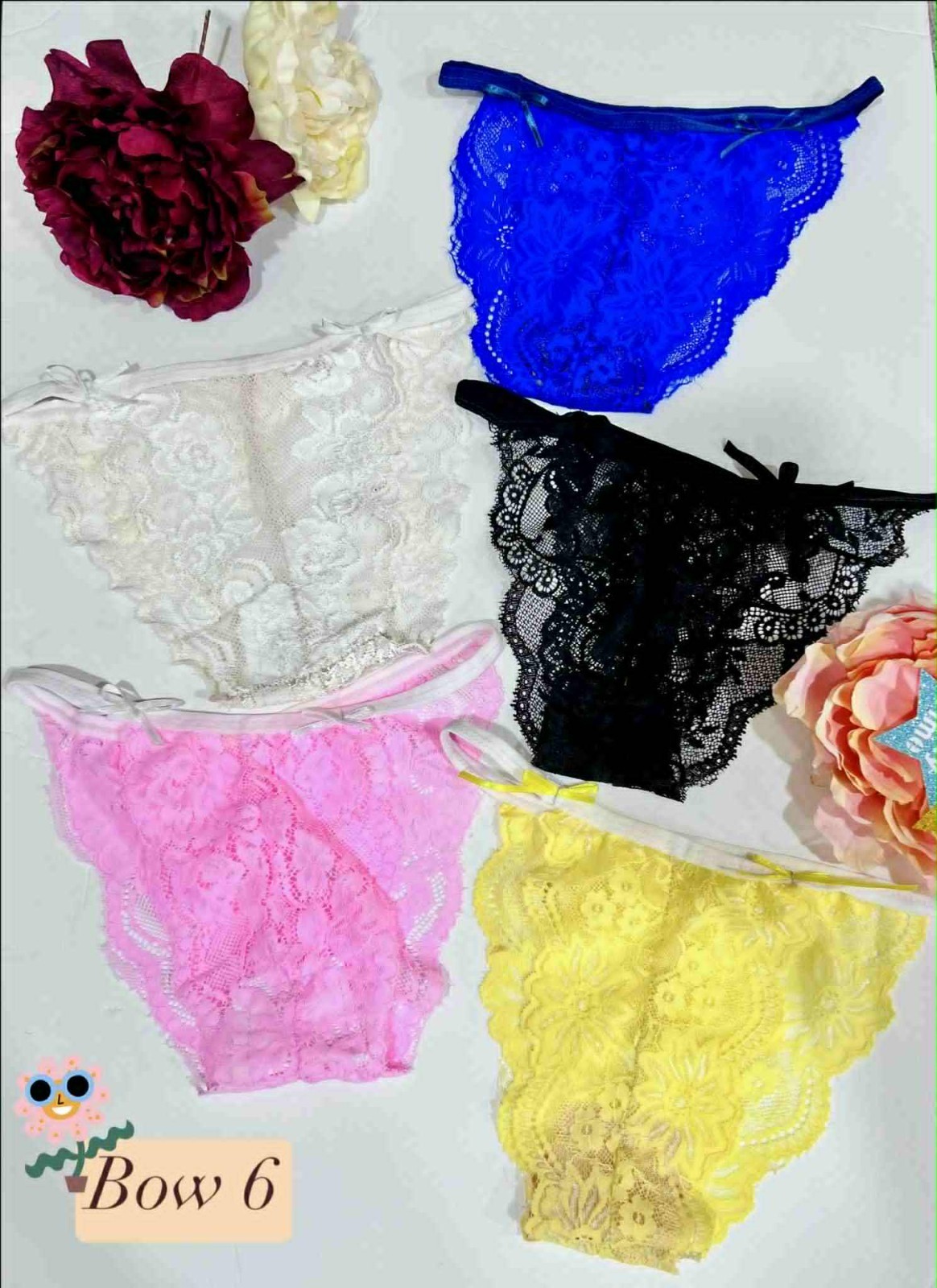 Pack of 5 Bow Decor Floral Lace Underwear for Women Stretching Colorful