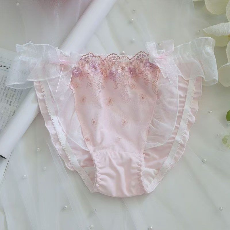 Japanese Ladies Underwear Embroidered Flower Cute Bow Ruffled Princess Briefs