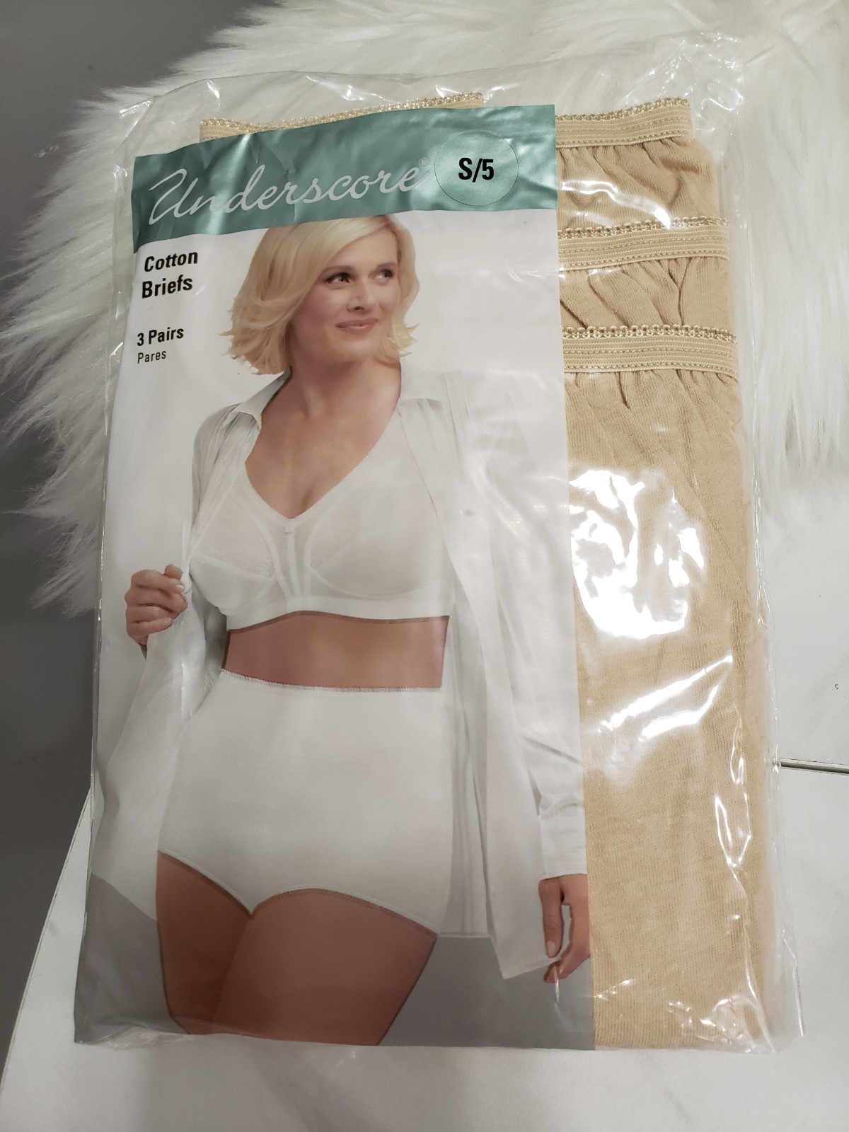 NEW 3 PAIR – Vintage Underscore Cotton Briefs SZ Small / 5 Beige 100% Cotton