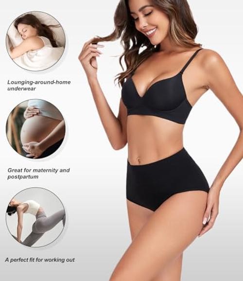 Women’s Cotton Underwear High Waist Stretch Briefs Soft Medium Dark Black