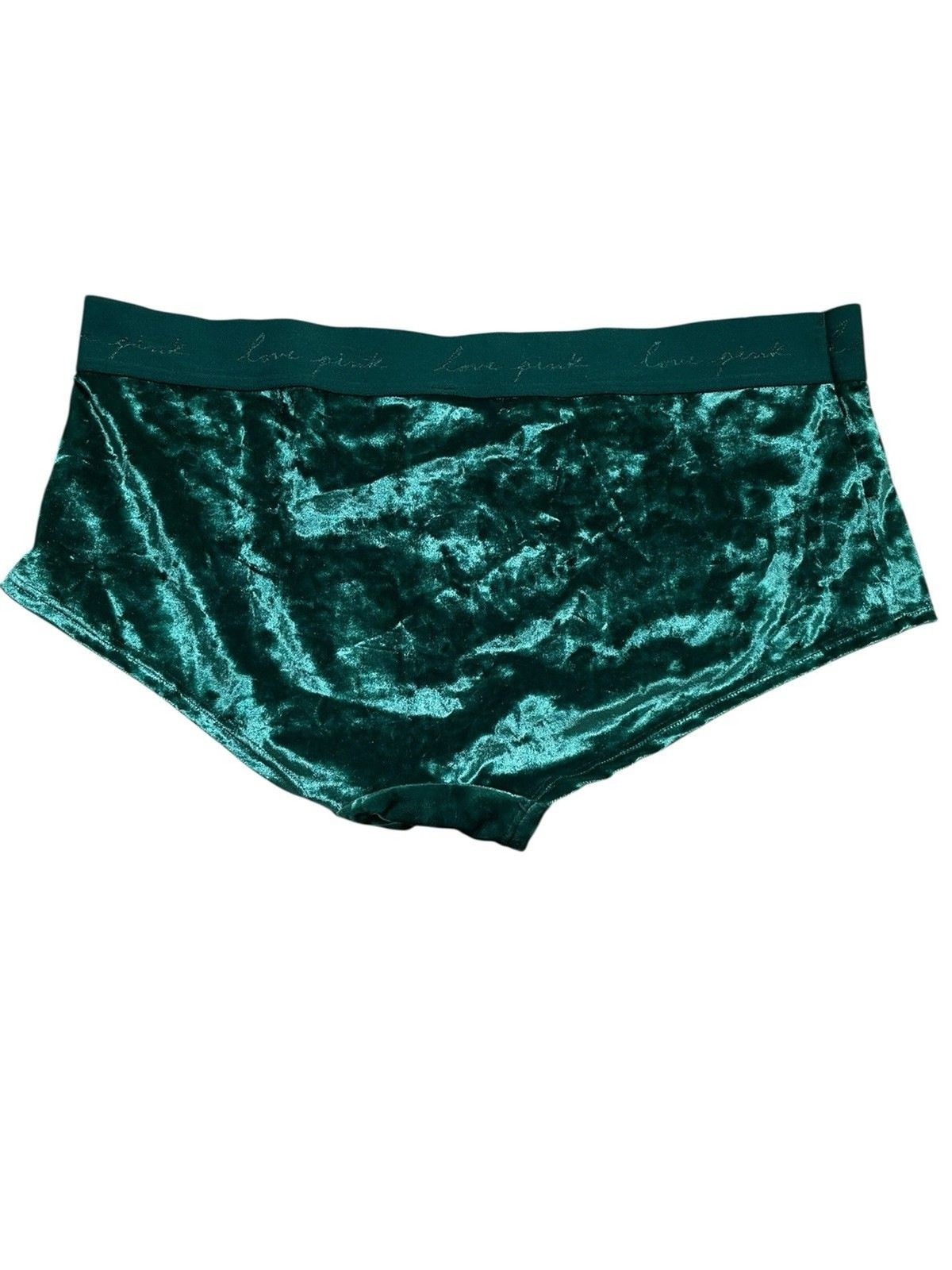 VS Pink Crushed Velvet Velour Boyshort Shortie Panties Dark Garden Green Size L