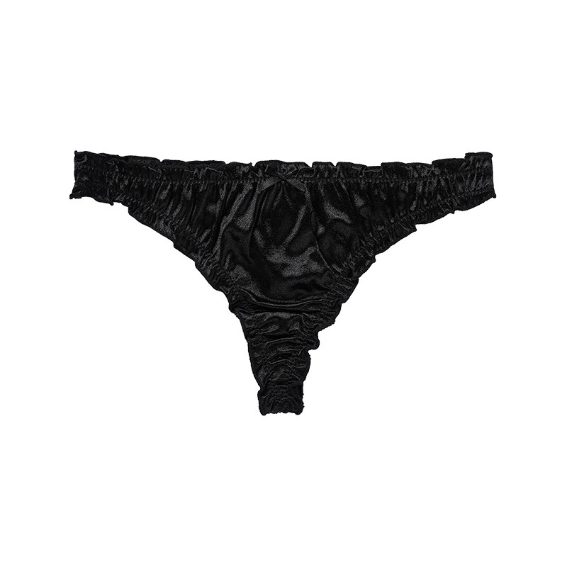Women Lady Frill Trim Satin Ice Silk Seamless No Show Underwear Invisible Briefs
