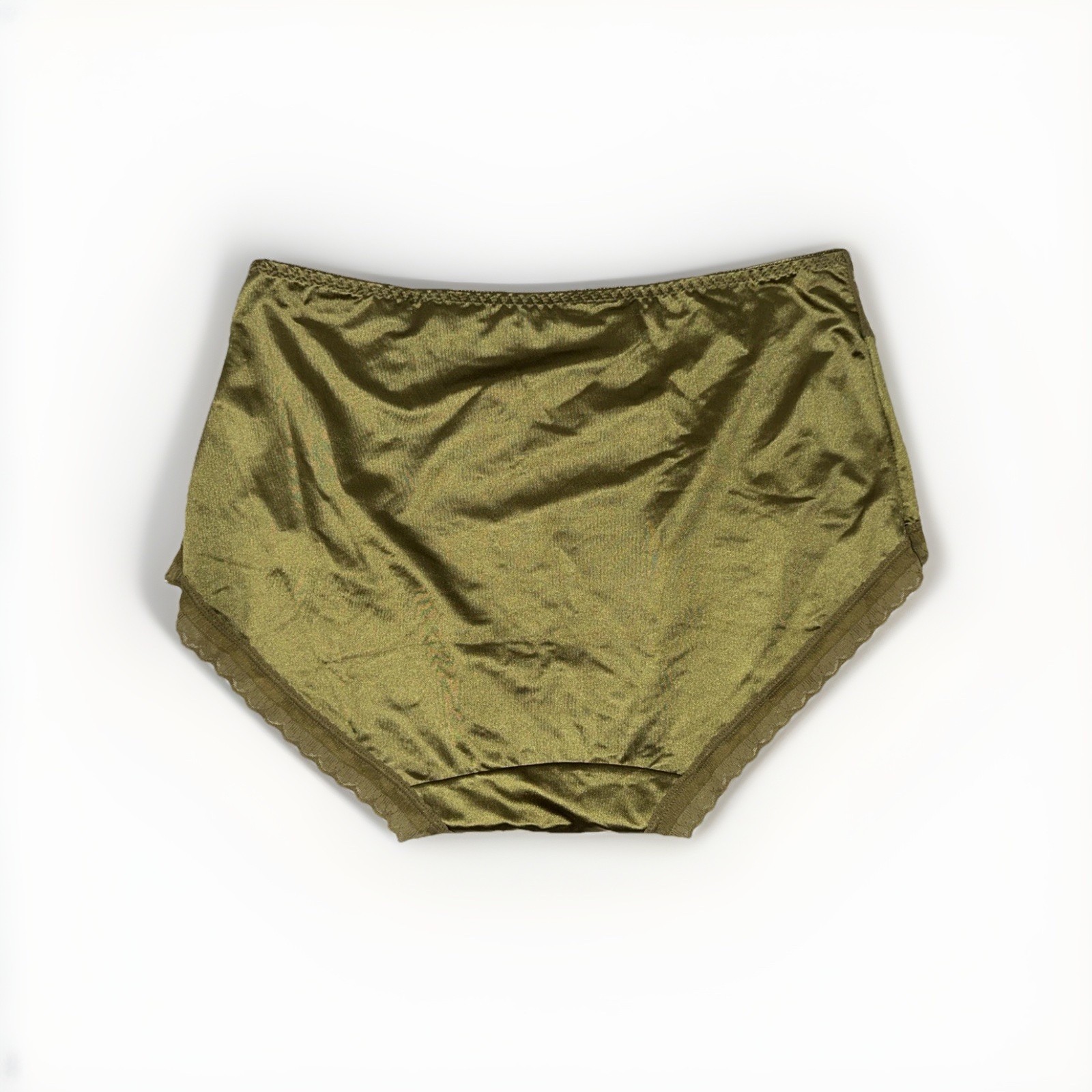Large Olive Green Nylon Lace Spandex Blended Cotton Gusset Panties NWOT Bow Tie