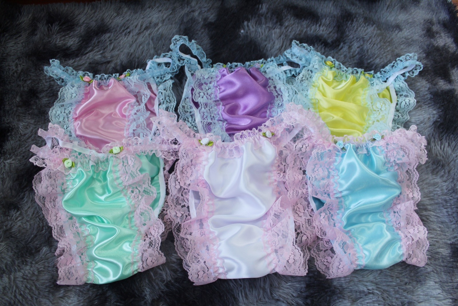 #A221 2XL/ElasticW.24-44″Vintage Style 6PCS Satin Thong Bikini Panties Underwear